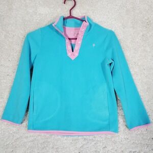 Lilly‎ Pulitzer Girls Fleece Pullover Size 10 Blue Pink Trim Cozy Layer Outdoors